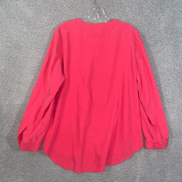 Chico's Button Up Womens 2 Red Solid Long Sleeve Pockets High Low Casual Adult - Picture 2 of 15